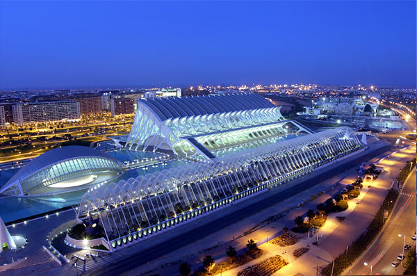 Vista nocturna Ciudad de las artes y las ciencias Valencia